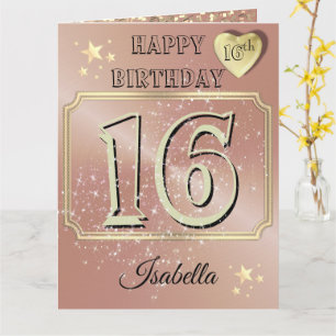 Rose Gold Personalized Girl 16th Birthday Card