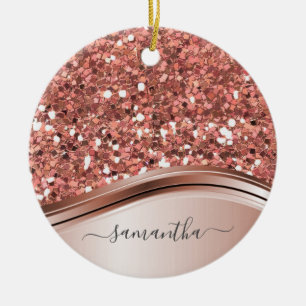 Rose Gold Personalized Handwritten Glitter Ceramic Ornament