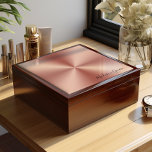 Rose Gold Personalized Jewellery Box<br><div class="desc">The lid of this exquisite jewellery box features a stunning, brushed metal design that radiates sophistication and elegance. The circular pattern creates a sense of depth and dimension, with a gentle gradient that transitions from soft rose gold at the edges to a more intense hue at the centre. This design...</div>