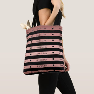 Rose Gold   Personalized Print All Over Stripes Tote Bag