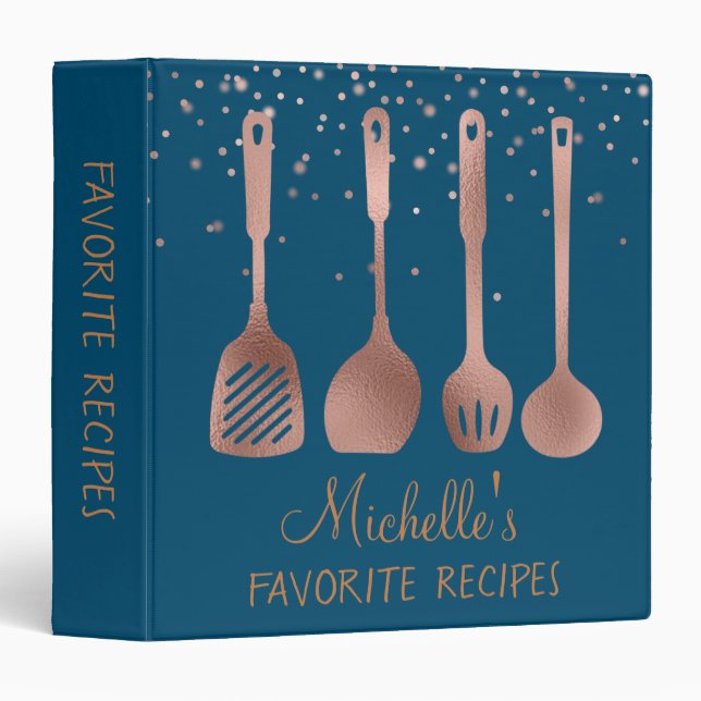 Rose Gold Personalized Recipe CookBook Binder (Front/Spine)