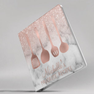 Rose Gold Personalized Recipe CookBook Marble Binder