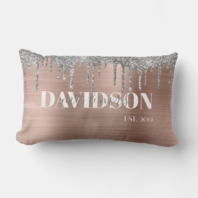 Rose Gold Personalized Wedding Lumbar Pillow (Front)