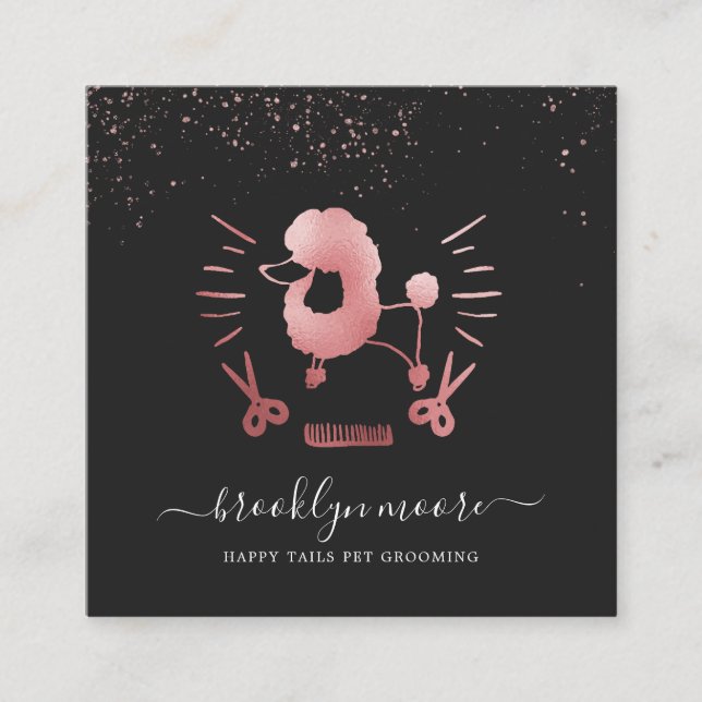 Rose Gold Pet Grooming Logo | Square Business Card (Front)