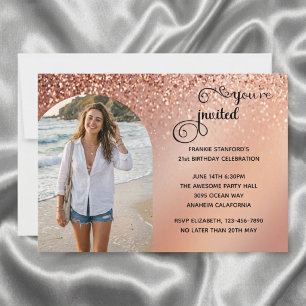 Rose Gold Photo Arch Glitter Birthday Invitation