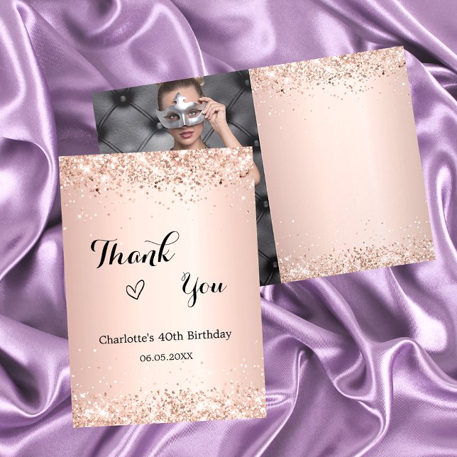 Rose gold photo birthday thank you card (Creator Uploaded)