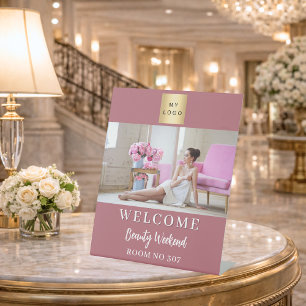 Rose gold photo business logo seminar welcome pedestal sign