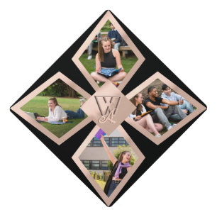 Rose Gold Photo Grad Cap Topper with Monogram