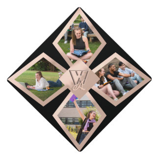 Rose Gold Photo Grad Cap Topper with Monogram