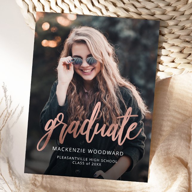 Rose Gold Photo Graduation Announcement Postcard (Creator Uploaded)