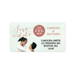 Rose Gold Photo   Save the Date Address Label