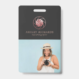 Rose Gold Photographer Logo   Photo Name Tag Badge