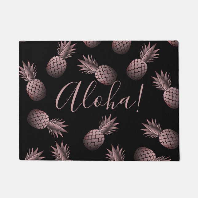 Rose Gold Pineapples Hawaiian Aloha Doormat (Front)