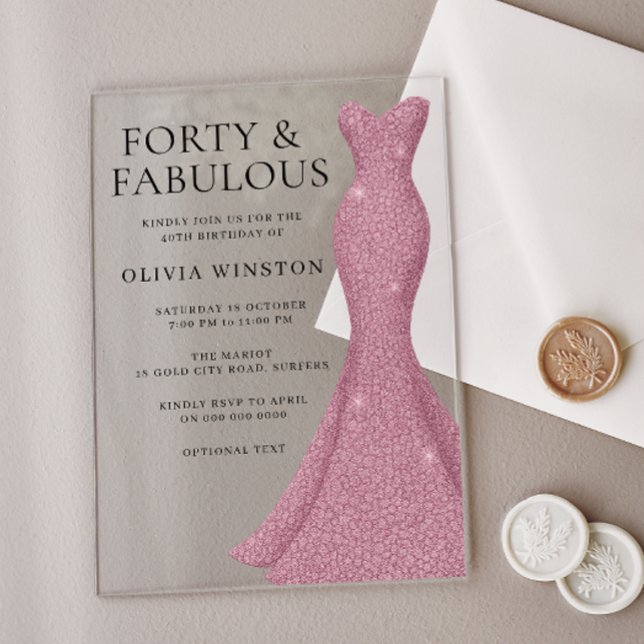 Rose Gold Pink 40th & Fabulous 40th Birthday Acrylic Invitations (Creator Uploaded)