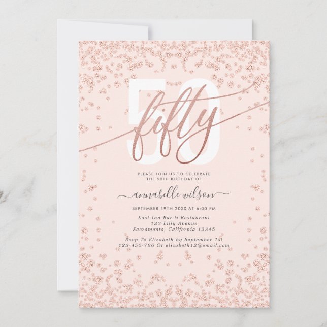Rose Gold & Pink 50e Anniversaire Fête Invitation (Devant)
