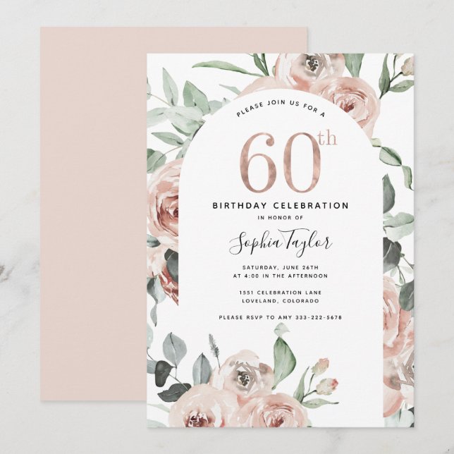 Rose Gold Pink 60e anniversaire Invitation (Devant / Derrière)