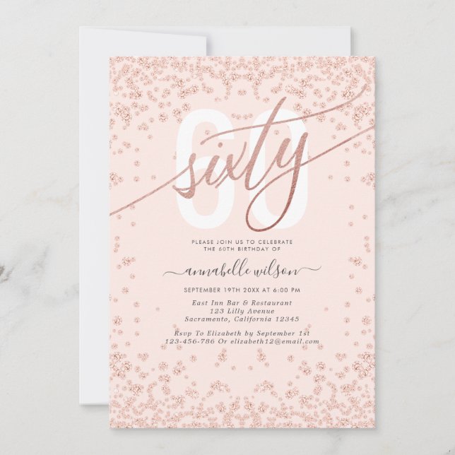 Rose Gold & Pink 60th Birthday Party Invitation (Front)