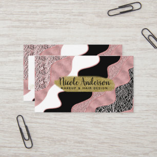 Rose Gold Pink Abstract Wave Modern Glam Trendy Business Card