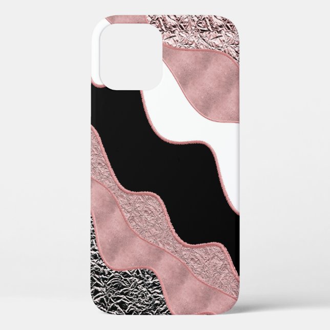 Rose Gold Pink Abstract Wave Modern Glam Trendy Case-Mate iPhone Case (Back)
