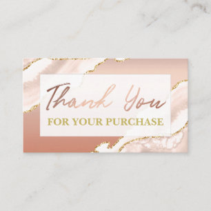 Rose Gold Pink Agate Thank You For Your Purchase Business Card