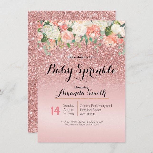 Rose Gold Pink Baby Sprinkle invitation (Front/Back)