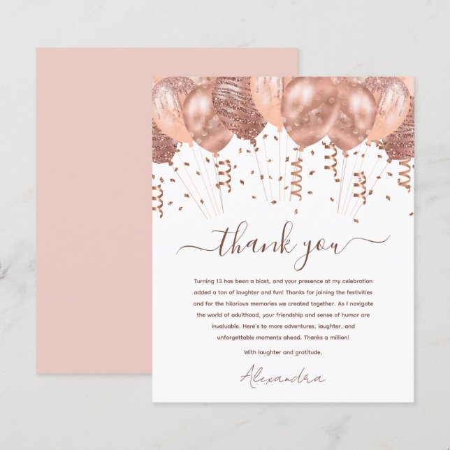 Rose Gold Pink Balloons 13th Birthday Party (Front/Back)