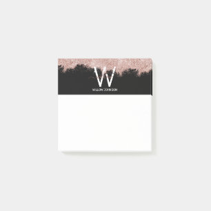 Rose Gold Pink Black Girly Glitter Dust Monogram Post-it Notes