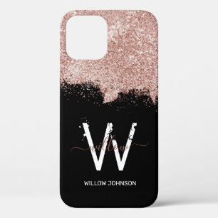Rose Gold Pink Black Girly Monogram iPhone 12 Case