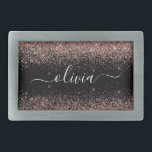 Rose Gold Pink Black Glitter Script Monogram Girly Belt Buckle<br><div class="desc">Black and Rose Gold - Blush Pink Sparkle Glitter Script Monogram Name Belt Buckle. This makes the perfect graduation, sweet 16 16th, 18th, 21st, 30th, 40th, 50th, 60th, 70th, 80th, 90th, 100th birthday, wedding, bridal shower, anniversary, baby shower or bachelorette party gift for someone that loves glam luxury and chic...</div>