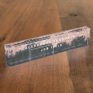 Rose Gold Pink Black Marble Glitter Dust Nameplate