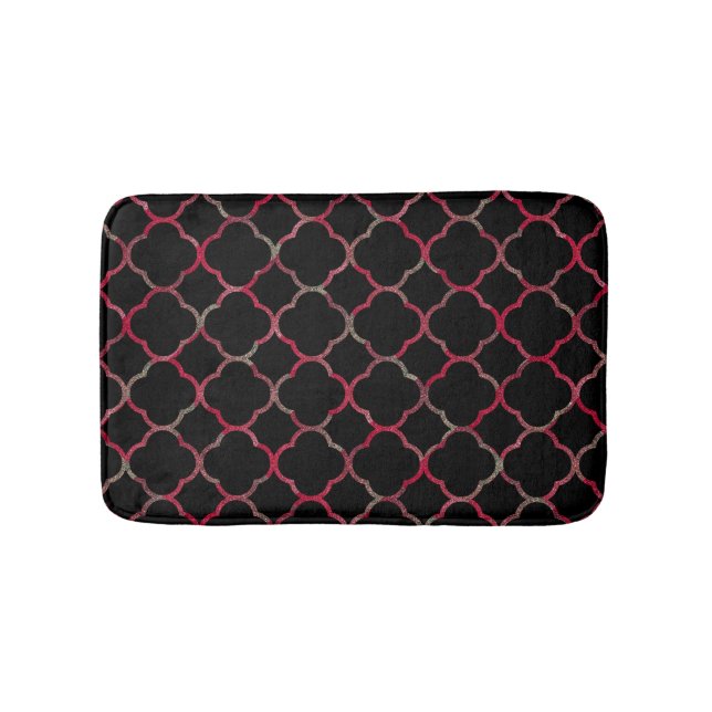 Rose Gold Pink Black Quatrefoil Patterns Glam Cool Bath Mat (Front)