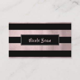 Rose Gold Pink & Black Stripes Chic Modern Glam Business Card