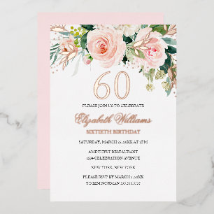 Rose Gold Pink Blush 60th Birthday Foil Invitation
