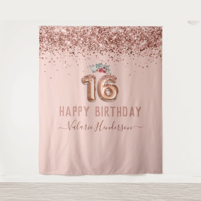 Rose Gold Pink Bonne Tapisserie 16e anniversaire (Devant)