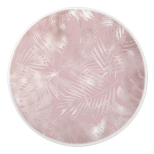 Rose Gold Pink Botanical Tropical Palm Tree Leaves Ceramic Knob