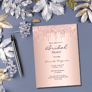 Rose gold pink bridal shower invitation