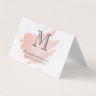 Rose Gold Pink Brushed   Marble   Classic Monogram Business Card