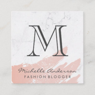 Rose Gold Pink Brushed   Marble   Classic Monogram Square Business Card