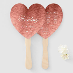 Rose Gold Pink Calligraphy Heart Wedding Program Hand Fan