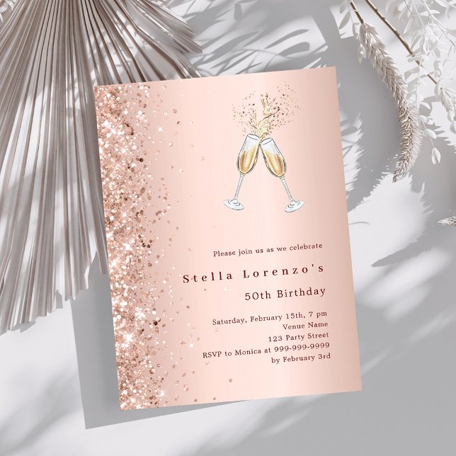 Rose gold pink cheers birthday invitation (Creator Uploaded)