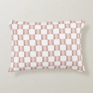 Rose Gold Pink Chequerboard Pattern  Accent Pillow