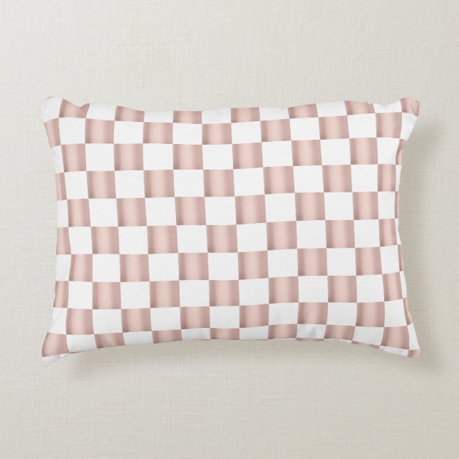 Rose Gold Pink Chequerboard Pattern  Accent Pillow (Front)