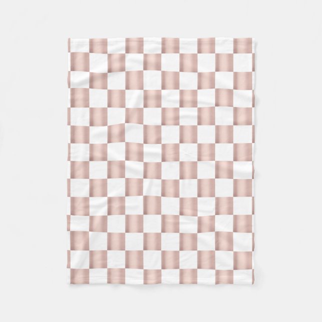 Rose Gold Pink Chequerboard Pattern  Fleece Blanket (Front)