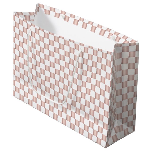 Rose Gold Pink Chequerboard Pattern Large Gift Bag (Front Angled)