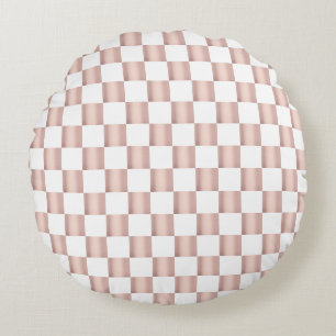 Rose Gold Pink Chequerboard Pattern  Round Pillow