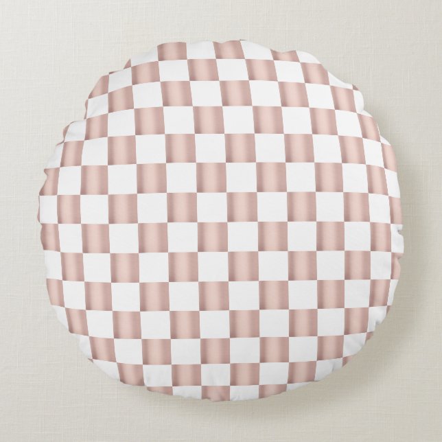 Rose Gold Pink Chequerboard Pattern  Round Pillow (Front)