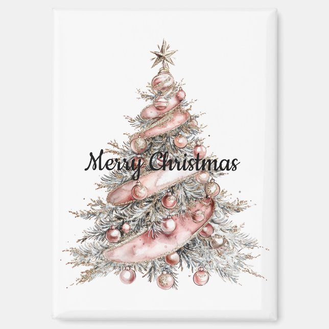 Rose Gold Pink Christmas Tree Magnet (Front)