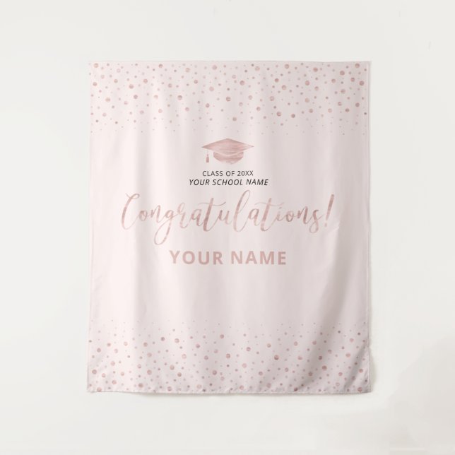 Rose Gold Pink Confetti Congratulation Graduation  Tapestry (Front)