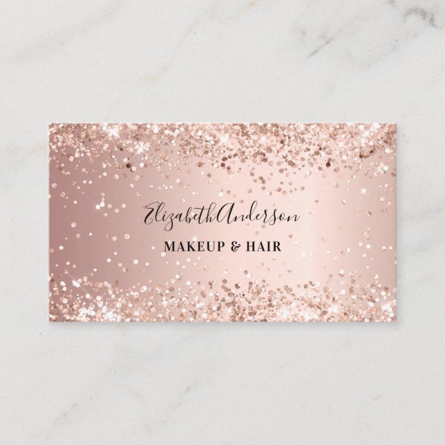 Rose gold pink confetti QR code Business Card (Front)