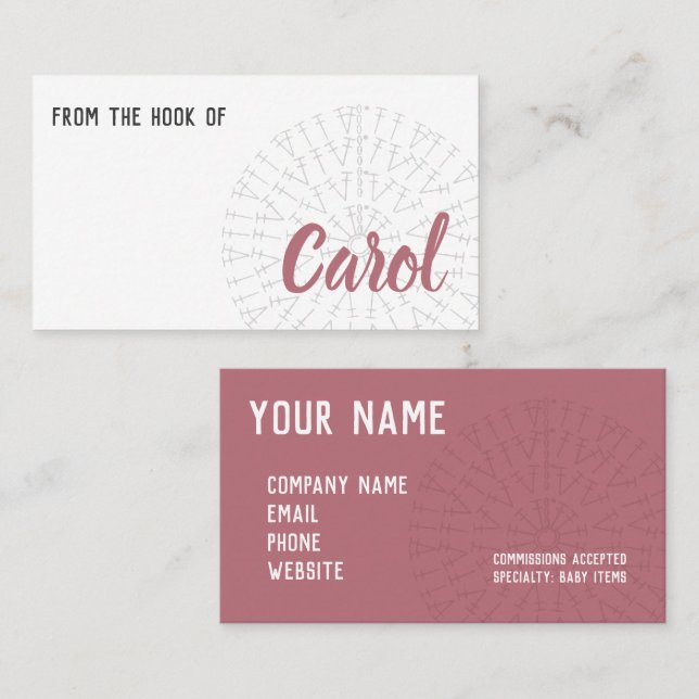 Rose Gold Pink Crochet Chart Business Card (Front/Back)